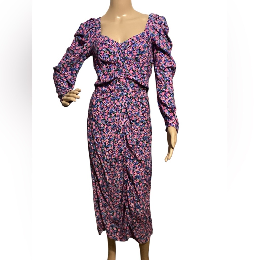 Zara Ditsy floral puff sleeve midi dress